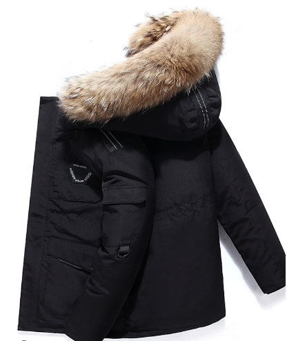 Men's Winter Coat with Fur-Lined Hood