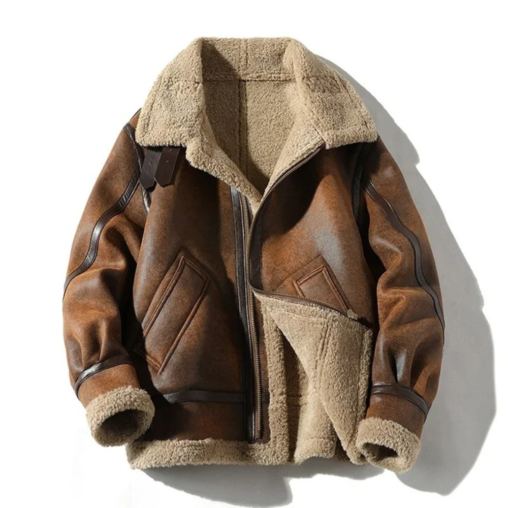 Aviator Leather Jacket with Fur Lining